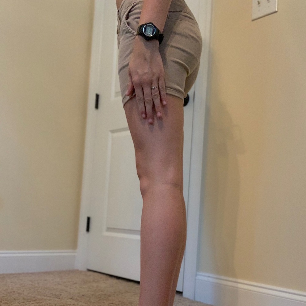 Middle length American Eagle khaki shorts.